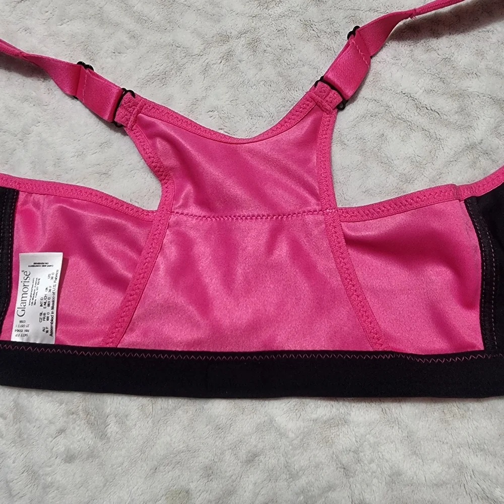 Glamorise Pink and Black Women's High-Impact Sport Bra Size 38G 1266